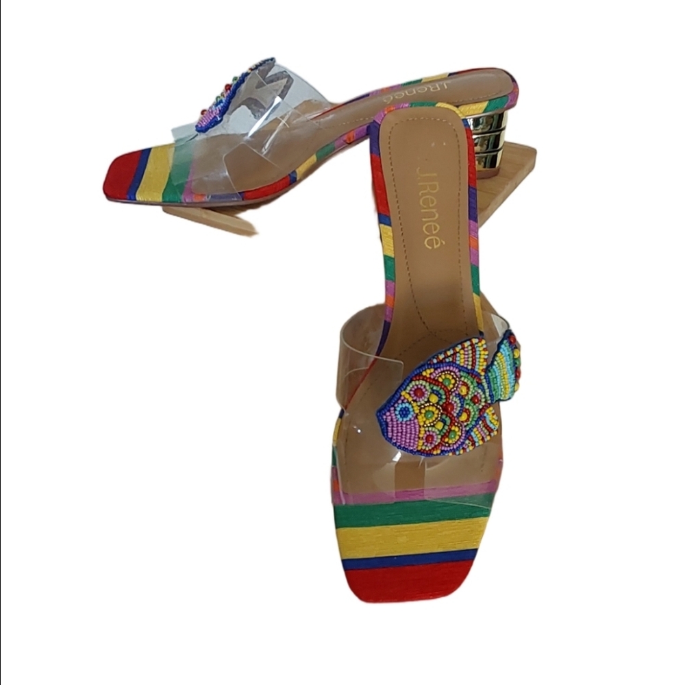 J. Renee Roline Beaded Fish Metallic Square Heel Sandals in size 8.5M‎ (NWOT) - Picture 4 of 6